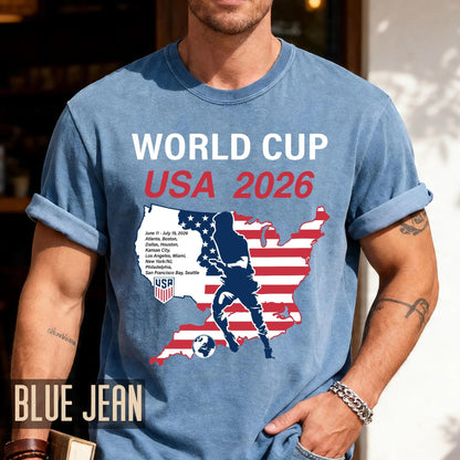 World Cup USA 2026 Soccer Shirt, United States Football Tournament Tee, Host Cities Fan Gear Top, Patriotic American Flag Map