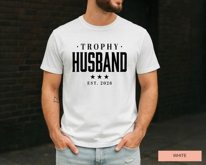 Trophy Husband Est Year Shirt, Retro Anniversary Tee for Him, Funny Newlywed Groom Top