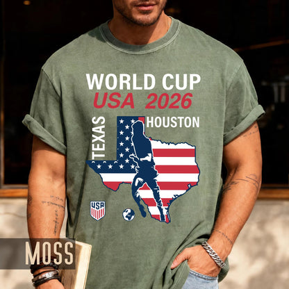 World Cup USA 2026 Houston Texas Map Shirt, Soccer Fan Travel Souvenir Tee