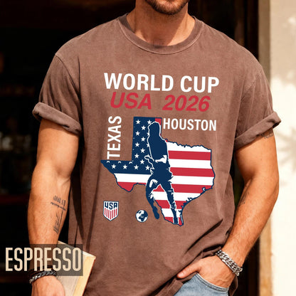 World Cup USA 2026 Houston Texas Map Shirt, Soccer Fan Travel Souvenir Tee
