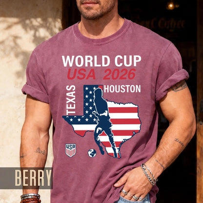 World Cup USA 2026 Houston Texas Map Shirt, Soccer Fan Travel Souvenir Tee