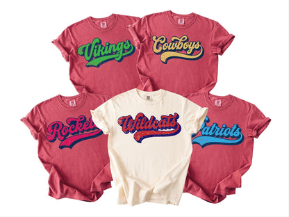 Custom School Mascot Shirt, Retro Script Sports Team Tee, Game Day Tailgate Top
