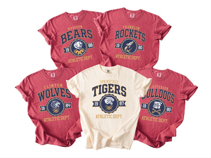 Custom Colors High School Mascot Shirt, Personalized Sports Team Name Game Day Tee