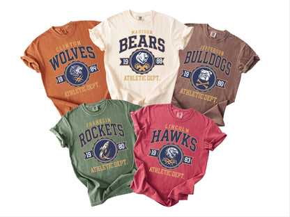 Custom Colors High School Mascot Shirt, Personalized Sports Team Name Game Day Tee