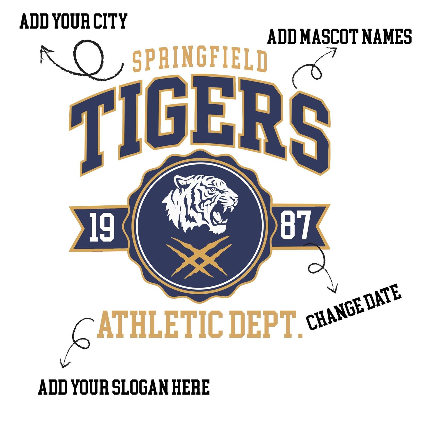 Custom Colors High School Mascot Shirt, Personalized Sports Team Name Game Day Tee