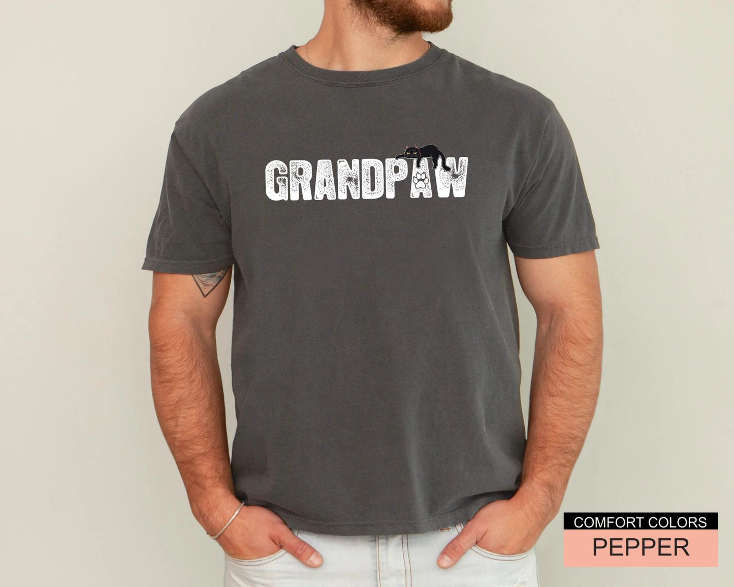 Funny Cat Shirt for Grandpa - Comfort Colors Grandpaw T-Shirt  - Cat Owner Grandfather Gift
