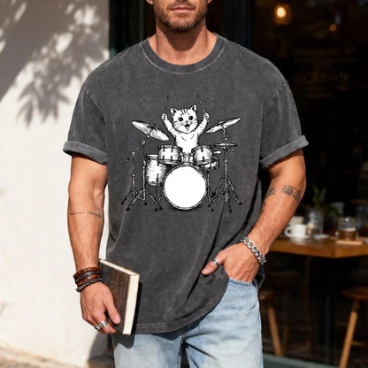 Cute Drum Cat Shirt for Drummers, Funny Animal Lover Husband Shirt, Drumming Cat Shirt, Cat Owner Drummer Dad Shirt for Father's Day