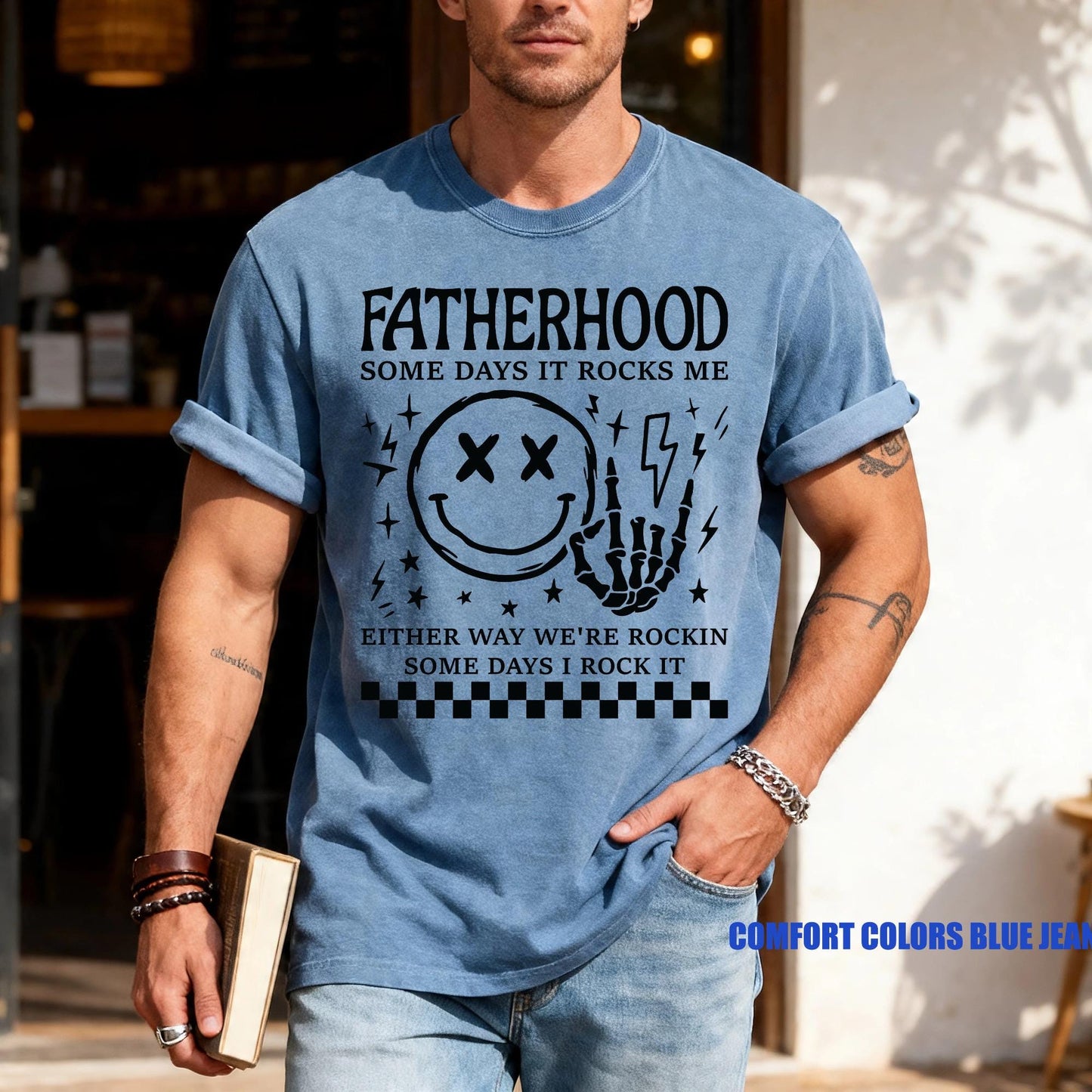 Funny Punk Rock Dad T-Shirt, Skeleton Hand, Father's Day Gift