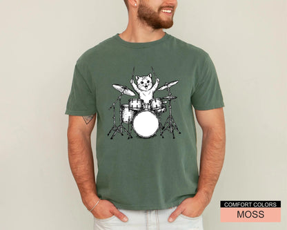 Cute Drum Cat Shirt for Drummers, Funny Animal Lover Husband Shirt, Drumming Cat Shirt, Cat Owner Drummer Dad Shirt for Father's Day