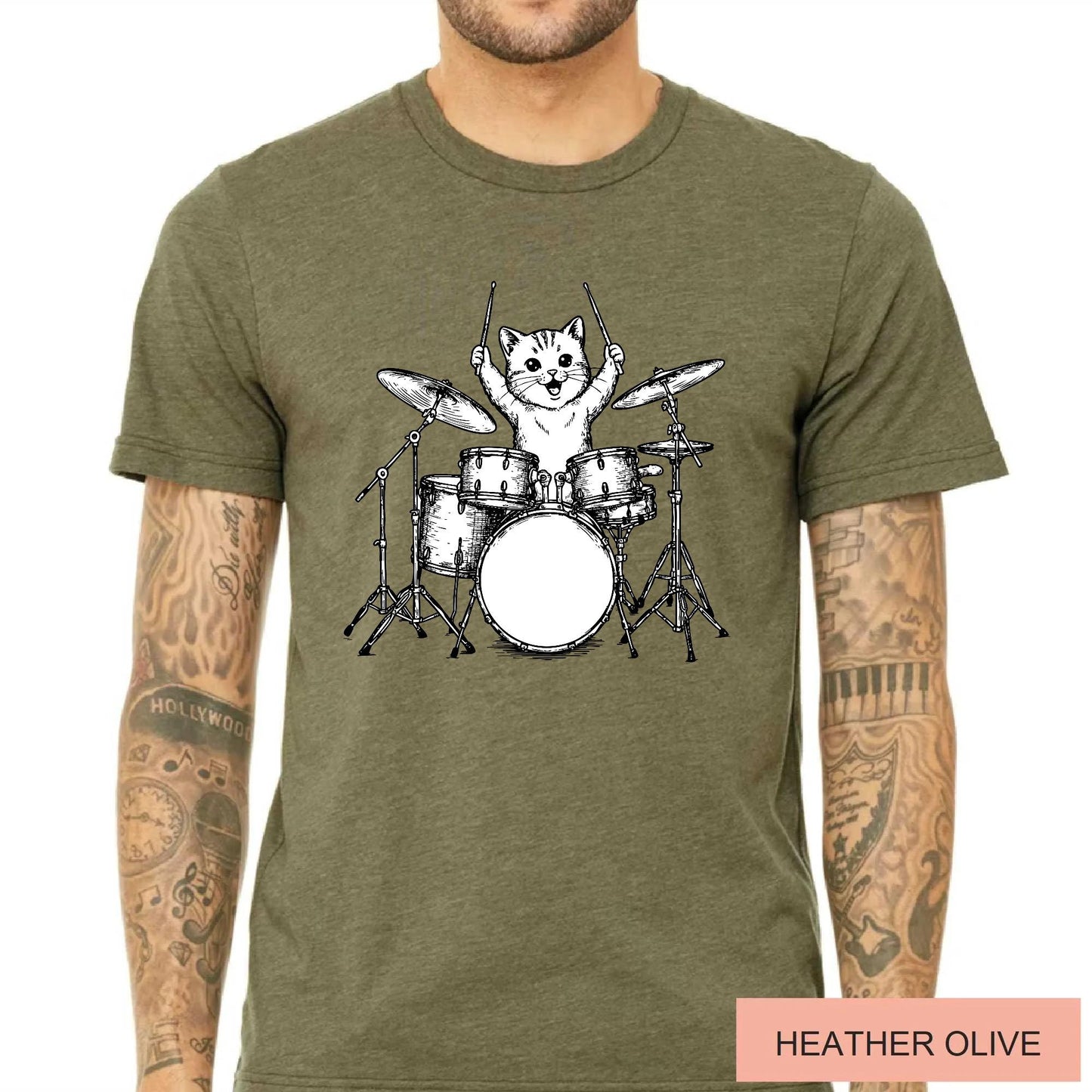 Cute Drum Cat Shirt for Drummers, Funny Animal Lover Husband Shirt, Drumming Cat Shirt, Cat Owner Drummer Dad Shirt for Father's Day