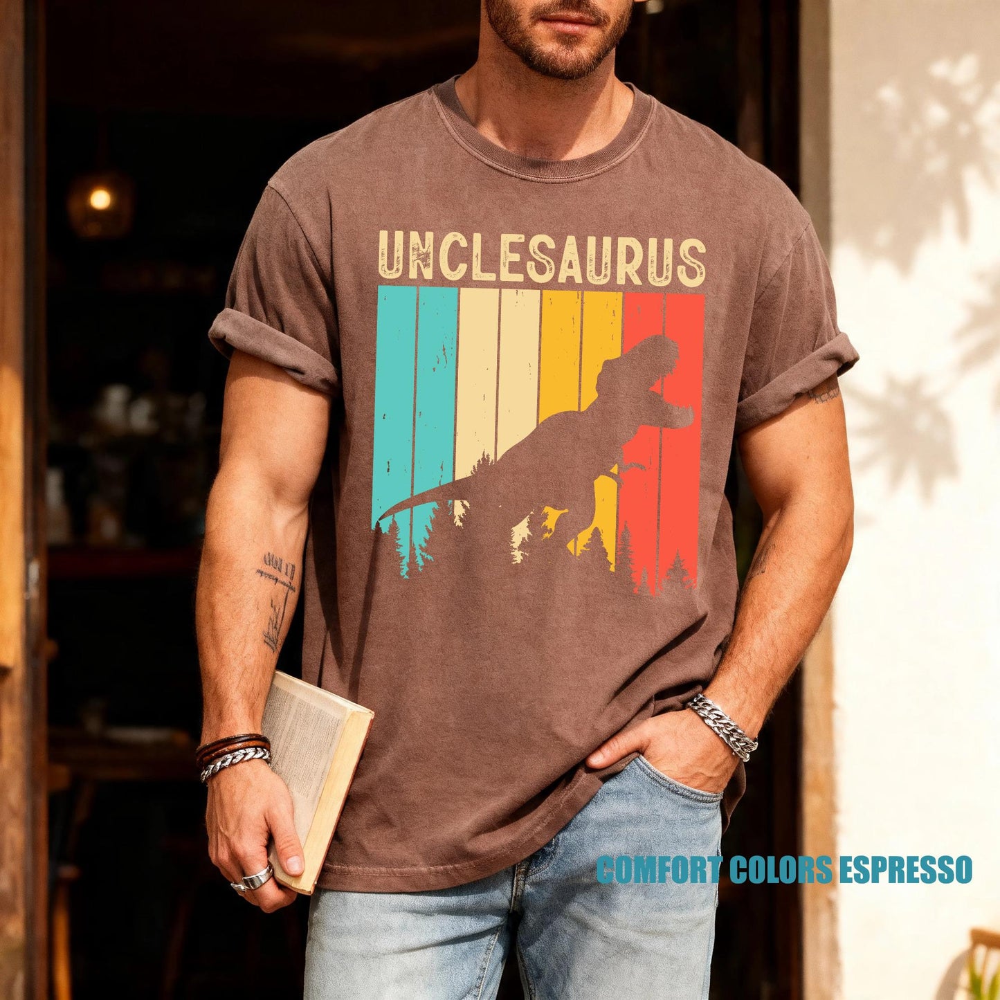 Unclesaurus Dinosaur Shirt for Uncle, Funny Retro T-Rex Uncle Gift, Cool Uncle Shirt for Birthday, Father's Day Baby Announcement Uncle Gift
