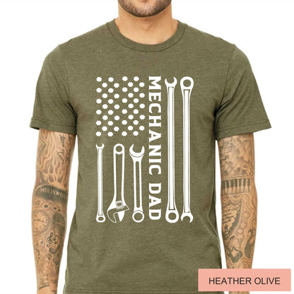 Mechanic Dad American Flag Wrench Tools Gift for Father’s Day, Car Repair Shirt for Dad, Garage Lover Auto Mechanic T-Shirt, Dad's Birthday