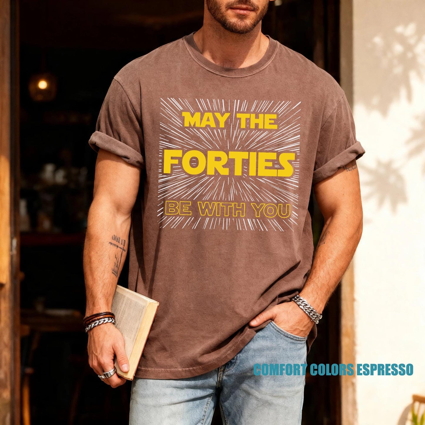 May The Forties Be With You Shirt, Funny Father 40th Birthday Tee, Retro Sci-Fi Inspired Bday Top 40 Year Old