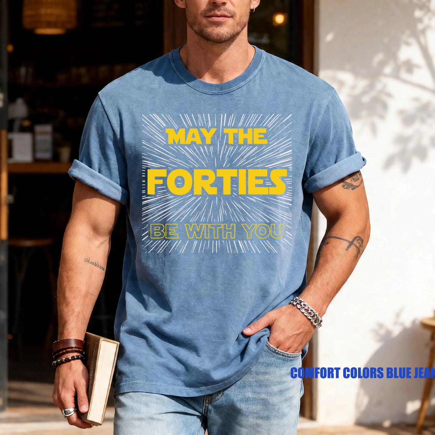 May The Forties Be With You Shirt, Funny Father 40th Birthday Tee, Retro Sci-Fi Inspired Bday Top 40 Year Old