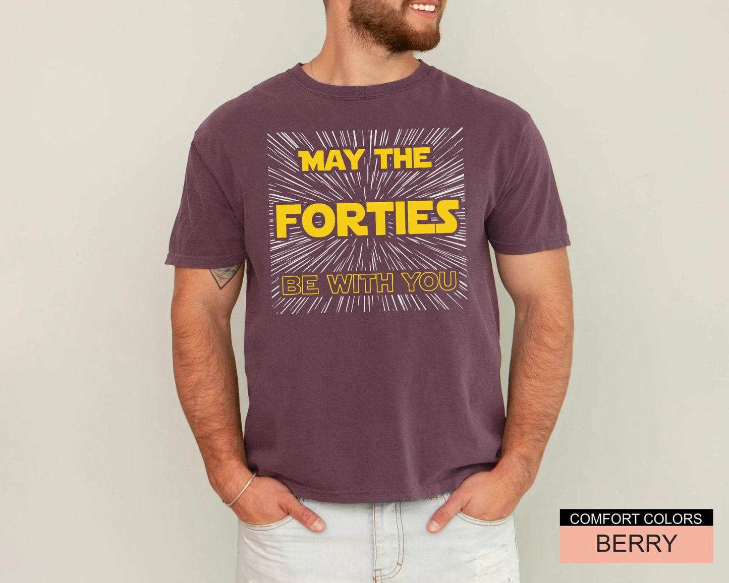 May The Forties Be With You Shirt, Funny Father 40th Birthday Tee, Retro Sci-Fi Inspired Bday Top 40 Year Old
