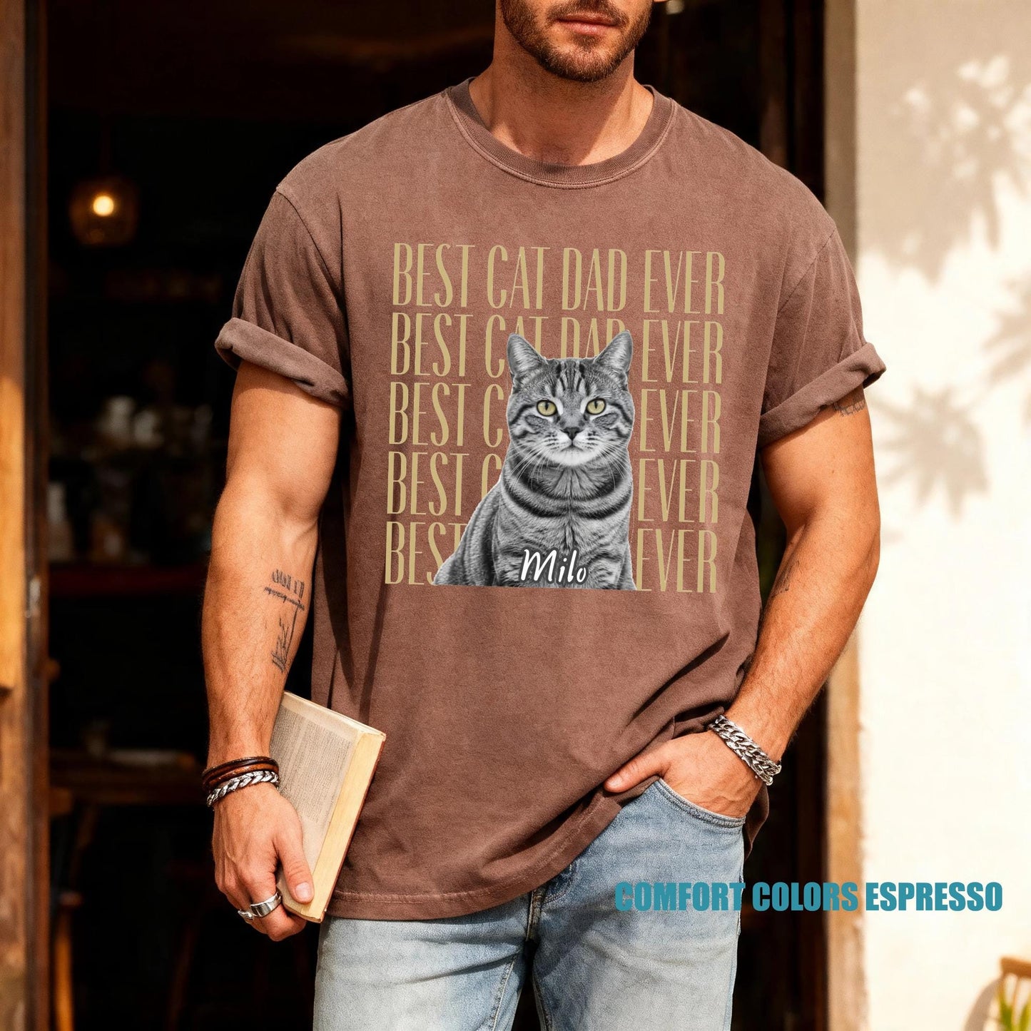 Personalized Cat Photo Shirt, Custom Pet Portrait Tee, Cat Dad Gift