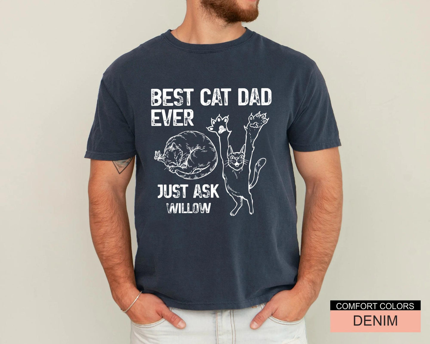 Custom Best Cat Dad Ever Shirt, Personalized Cat Name Tee for Fathers Day