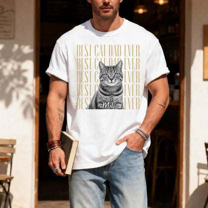 Personalized Cat Photo Shirt, Custom Pet Portrait Tee, Cat Dad Gift