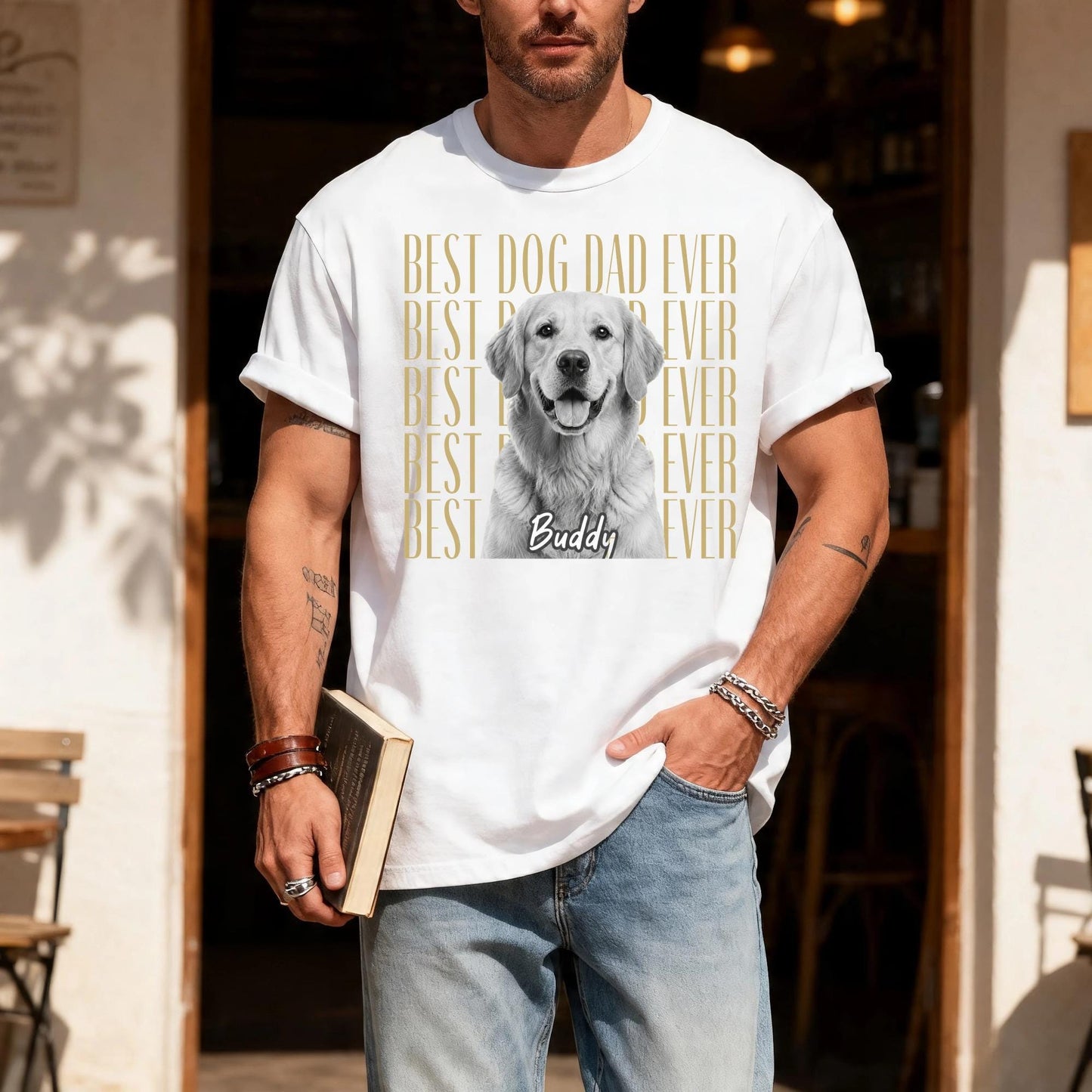Personalized Dog Photo Dad Shirt, Custom Pet Picture Tee, Husband Present from Wife