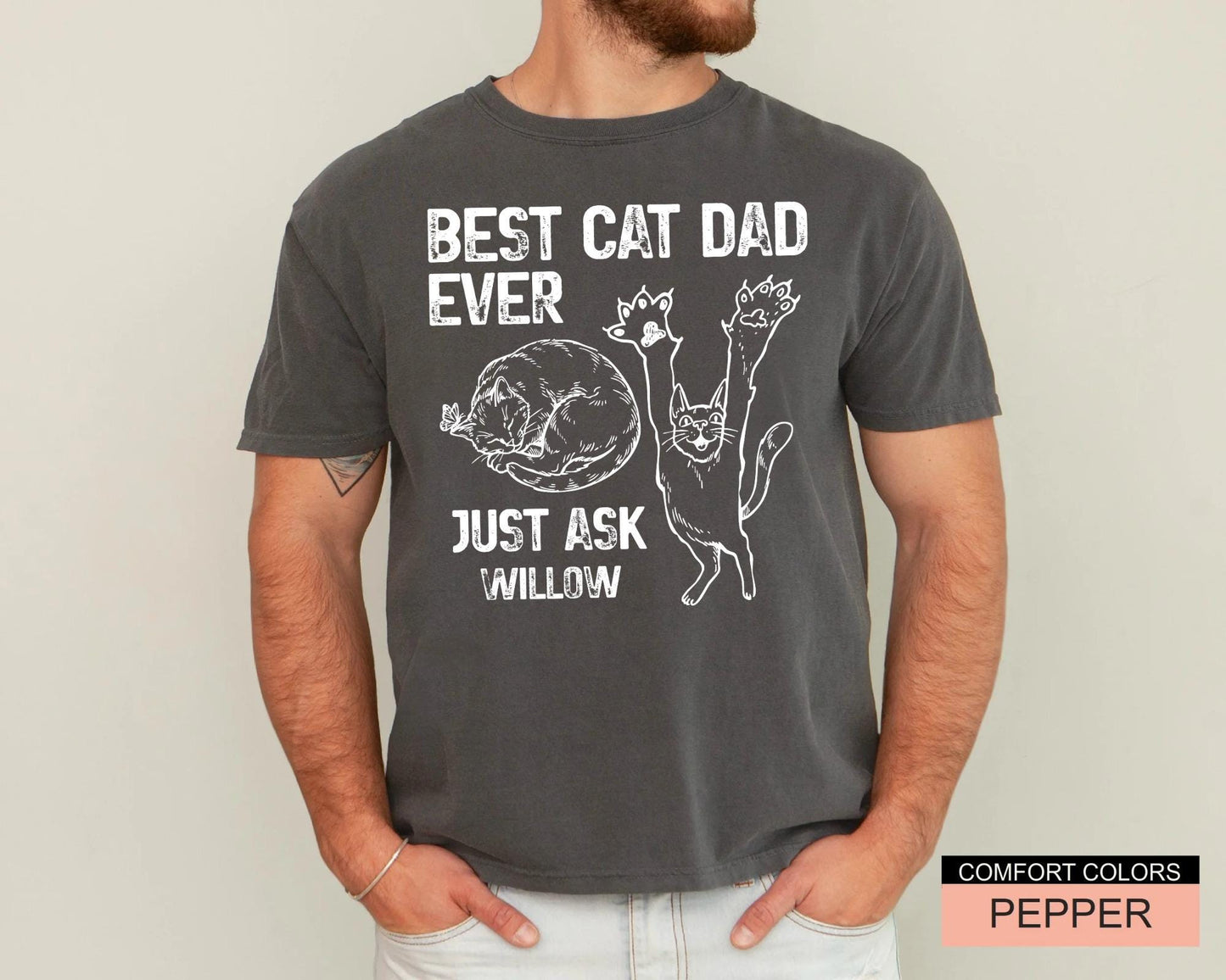 Custom Best Cat Dad Ever Shirt, Personalized Cat Name Tee for Fathers Day