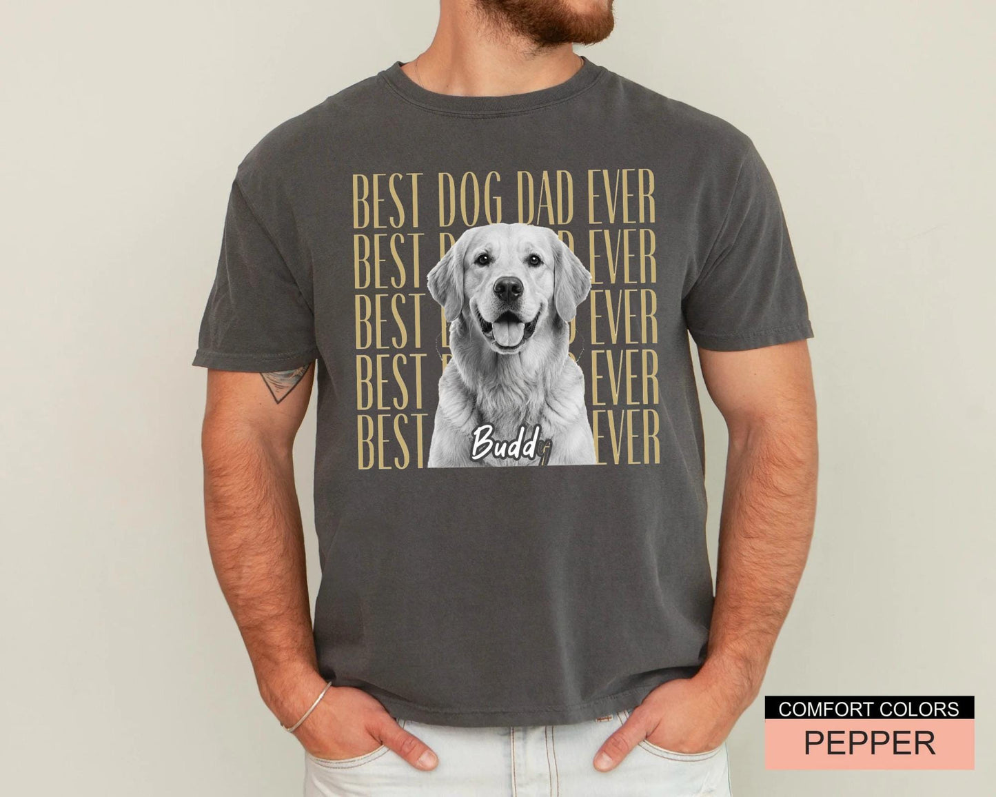 Personalized Dog Photo Dad Shirt, Custom Pet Picture Tee, Husband Present from Wife