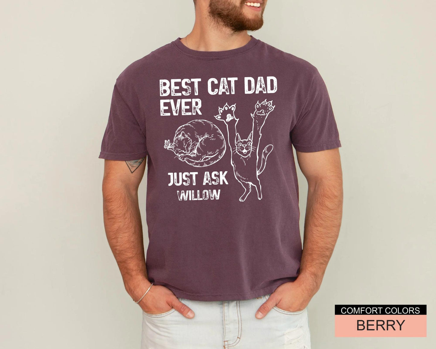 Custom Best Cat Dad Ever Shirt, Personalized Cat Name Tee for Fathers Day