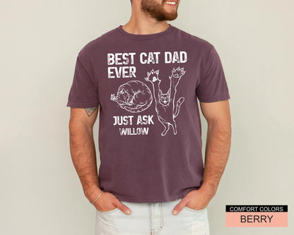 Custom Best Cat Dad Ever Shirt, Personalized Cat Name Tee for Fathers Day
