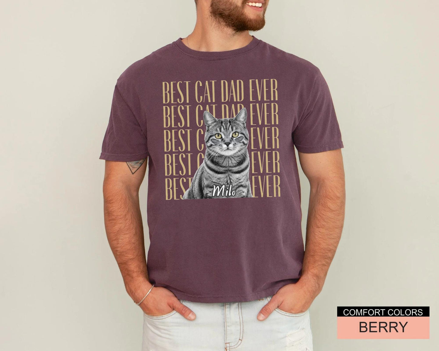 Personalized Cat Photo Shirt, Custom Pet Portrait Tee, Cat Dad Gift