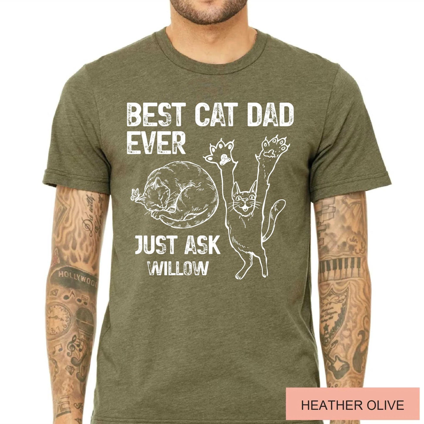 Custom Best Cat Dad Ever Shirt, Personalized Cat Name Tee for Fathers Day