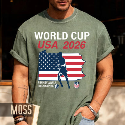 World Cup USA 2026 Philadelphia Pennsylvania Map Shirt, Global Football Fan Apparel