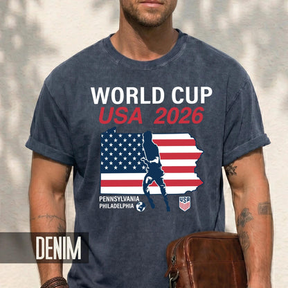 World Cup USA 2026 Philadelphia Pennsylvania Map Shirt, Global Football Fan Apparel