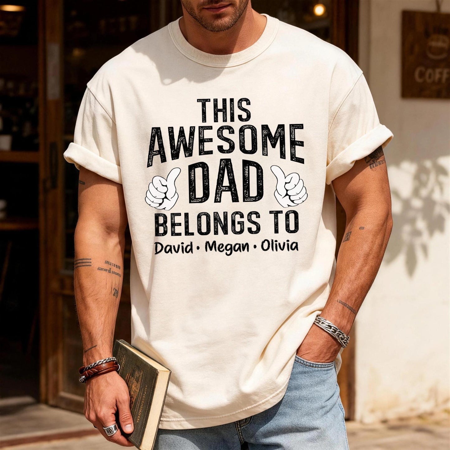 Custom Dad Shirt with Kids Names Gift for Him Fathers Day Gift from Wife Awesome Dad Shirt Husband Gift for Fathers Day