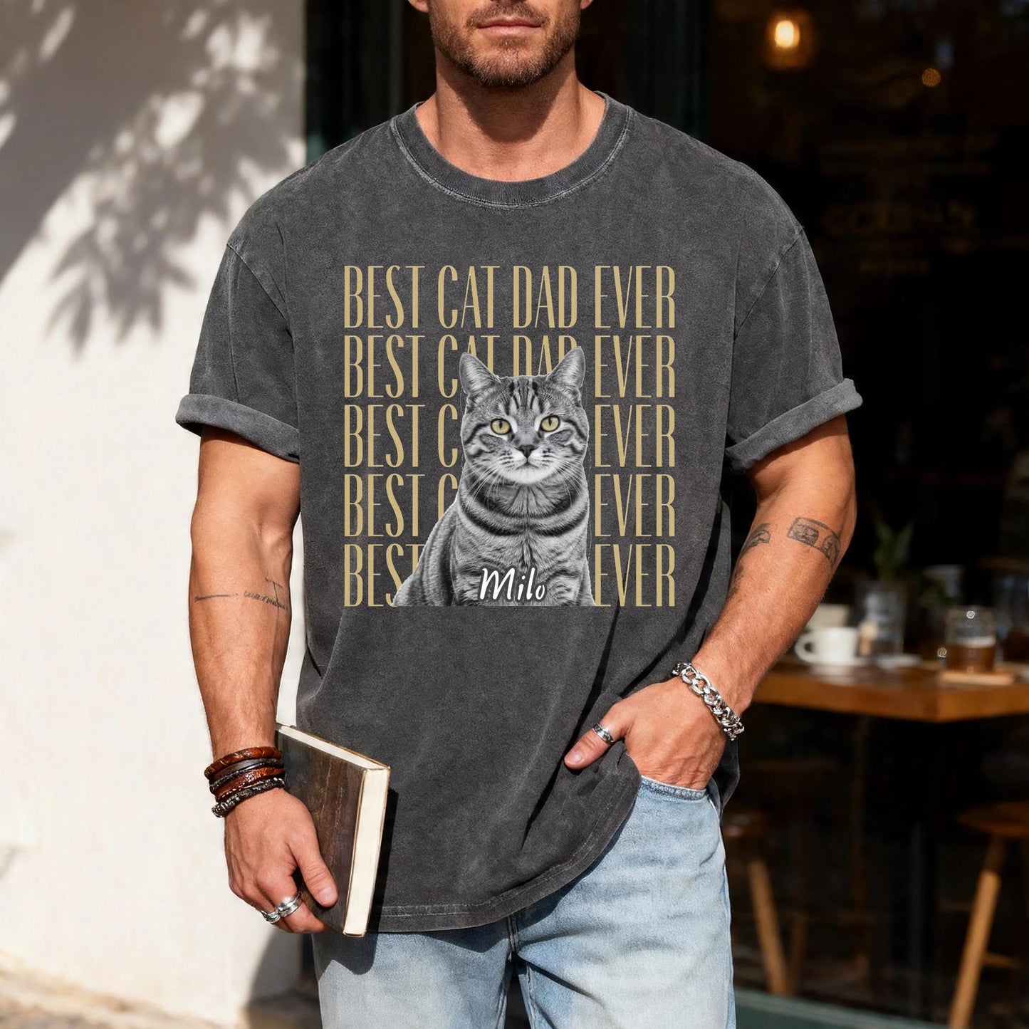 Personalized Cat Photo Shirt, Custom Pet Portrait Tee, Cat Dad Gift