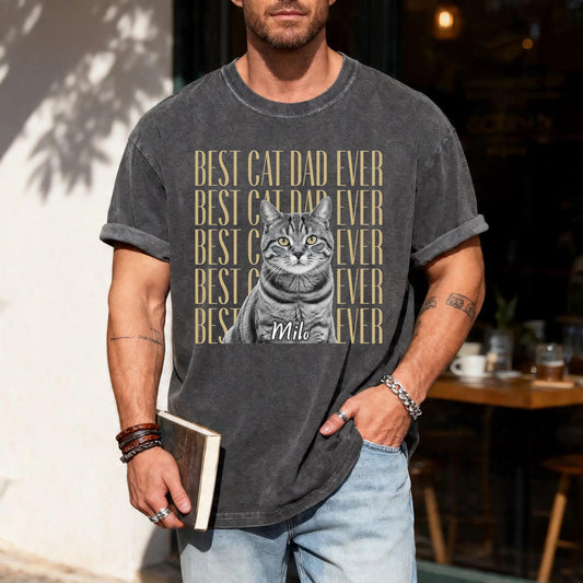 Personalized Cat Photo Shirt, Custom Pet Portrait Tee, Cat Dad Gift