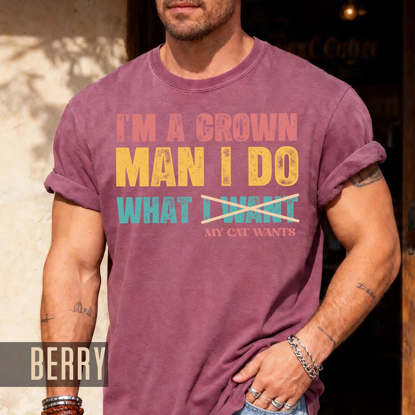 Funny Cat Dad Shirt: I Do What My Cat Wants - Men's Gift