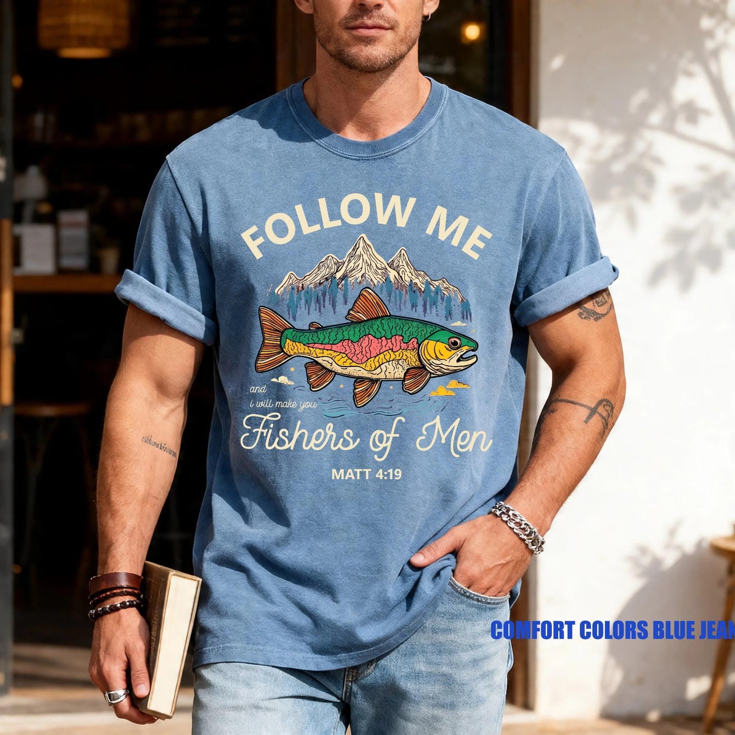 Christian Fishing Shirt, Follow Me Fishers of Men Tee, Matthew 4 19 Scripture Top