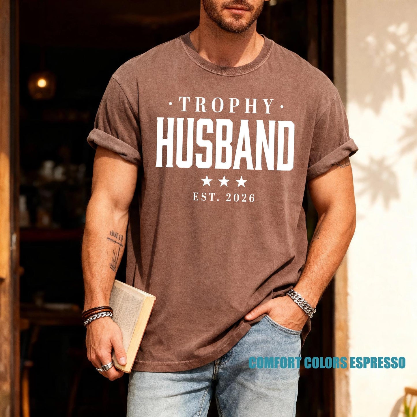 Trophy Husband Est Year Shirt, Retro Anniversary Tee for Him, Funny Newlywed Groom Outfit