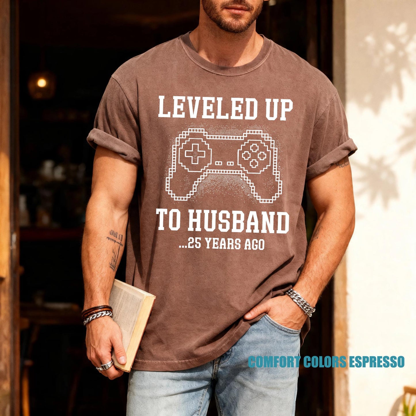 Custom Leveled Up To Husband Shirt, Personalized Anniversary Gift for Him, Funny Gamer Wedding Controller Tee, Customized Marriage Milestone