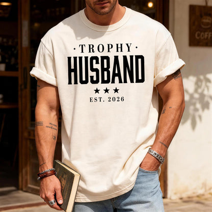 Trophy Husband Est Year Shirt, Retro Anniversary Tee for Him, Funny Newlywed Groom Outfit