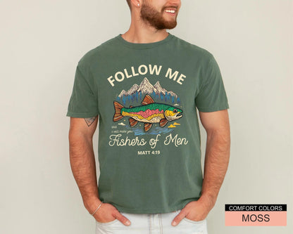 Christian Fishing Shirt, Follow Me Fishers of Men Tee, Matthew 4 19 Scripture Top