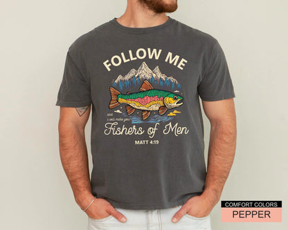 Christian Fishing Shirt, Follow Me Fishers of Men Tee, Matthew 4 19 Scripture Top