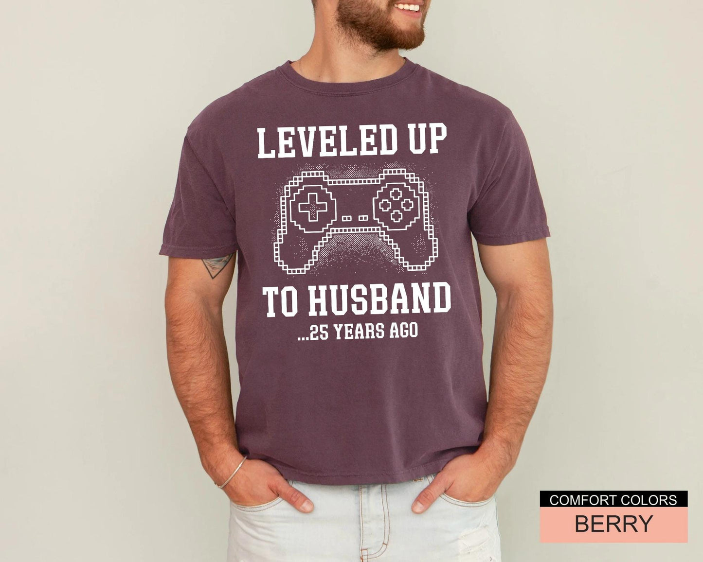 Custom Leveled Up To Husband Shirt, Personalized Anniversary Gift for Him, Funny Gamer Wedding Controller Tee, Customized Marriage Milestone