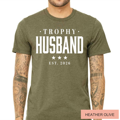 Trophy Husband Est Year Shirt, Retro Anniversary Tee for Him, Funny Newlywed Groom Outfit