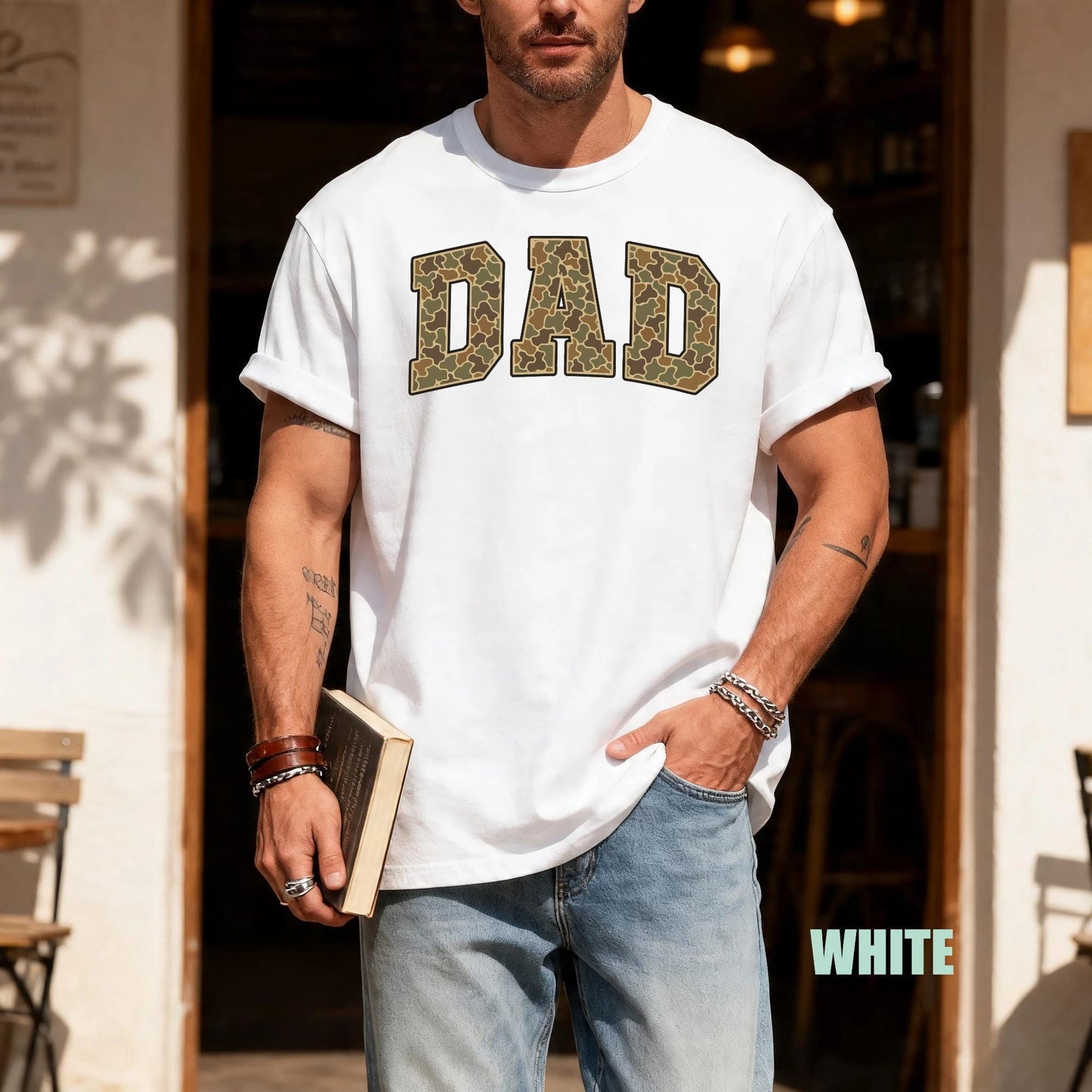 Army Father Tee - Camouflage Letters Dad Tshirt
