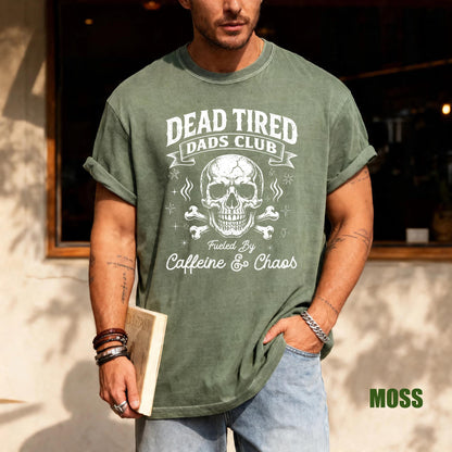 Retro Skull Father's Day Shirt, Dead Tired Dads Club Fueled By Caffeine and Chaos