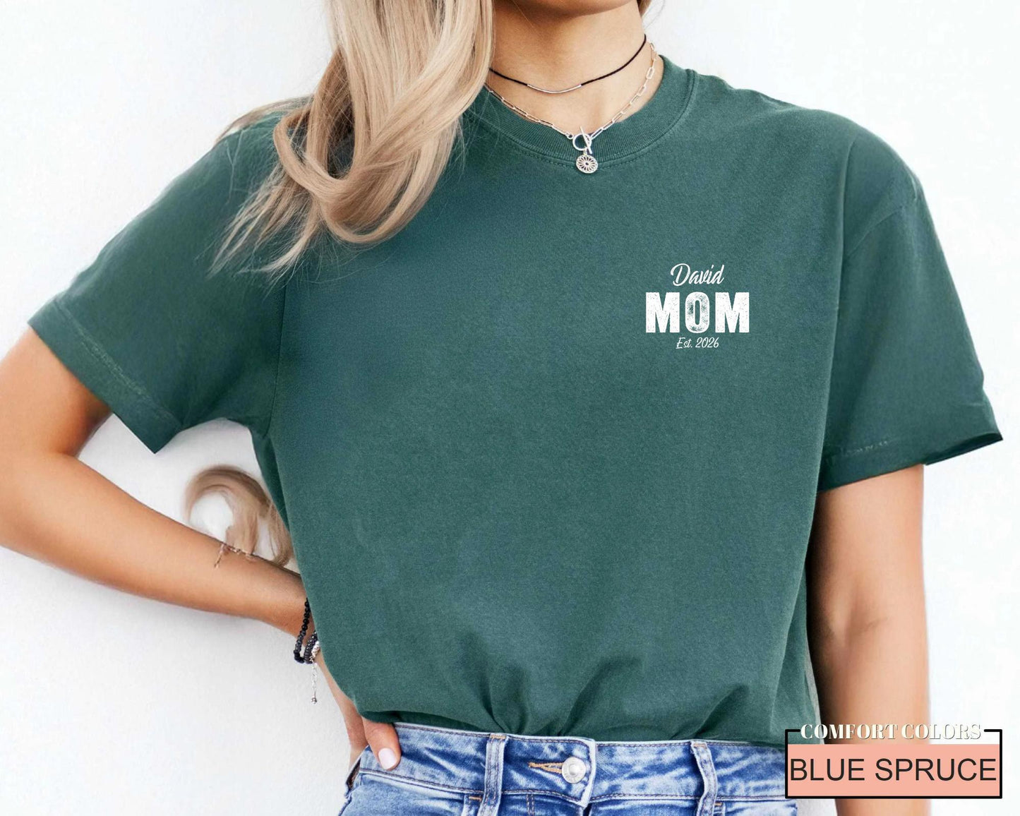 Personalized Mom Est Year Shirt for New Pregnant Mother, Custom Child Name New Mama Tee
