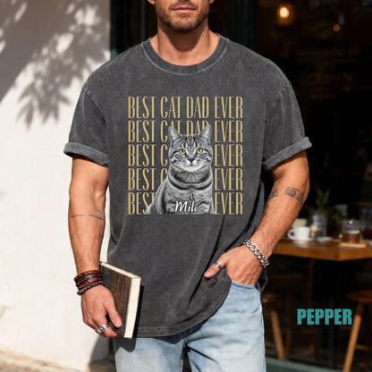 Vintage Photo Cat Dad Shirt, Custom Pet Picture Tee, Unique Present for Fathers Day