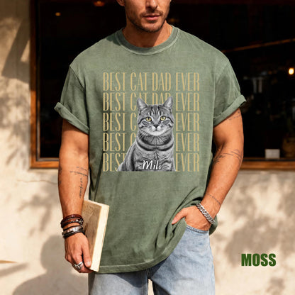 Vintage Photo Cat Dad Shirt, Custom Pet Picture Tee, Unique Present for Fathers Day