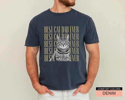 Vintage Photo Cat Dad Shirt, Custom Pet Picture Tee, Unique Present for Fathers Day
