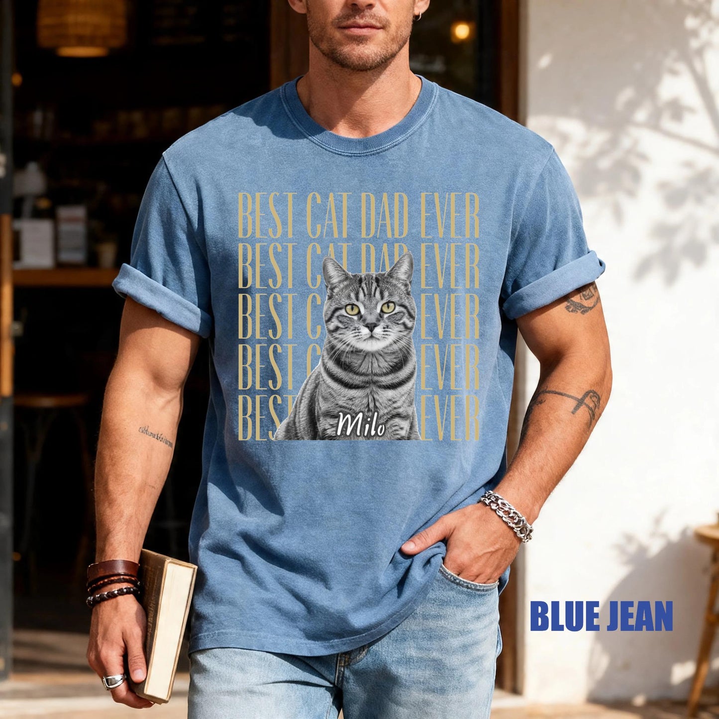 Vintage Photo Cat Dad Shirt, Custom Pet Picture Tee, Unique Present for Fathers Day